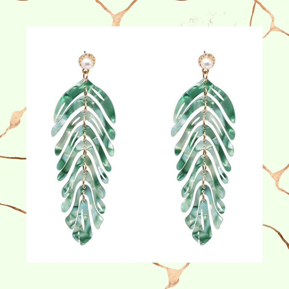 Acrylic Palm Leaf Drop Earrings